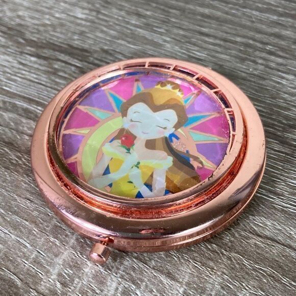 Disney Store Compact Makeup Mirror Art of Belle Beauty Beast Metal Rose Gold - Picture 3 of 9